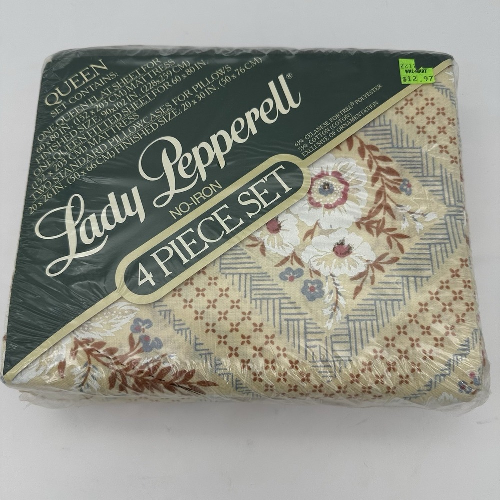 Vintage Lady Pepperell Queen Sheet Set NOS Percale Rattan Floral 4pc NOS